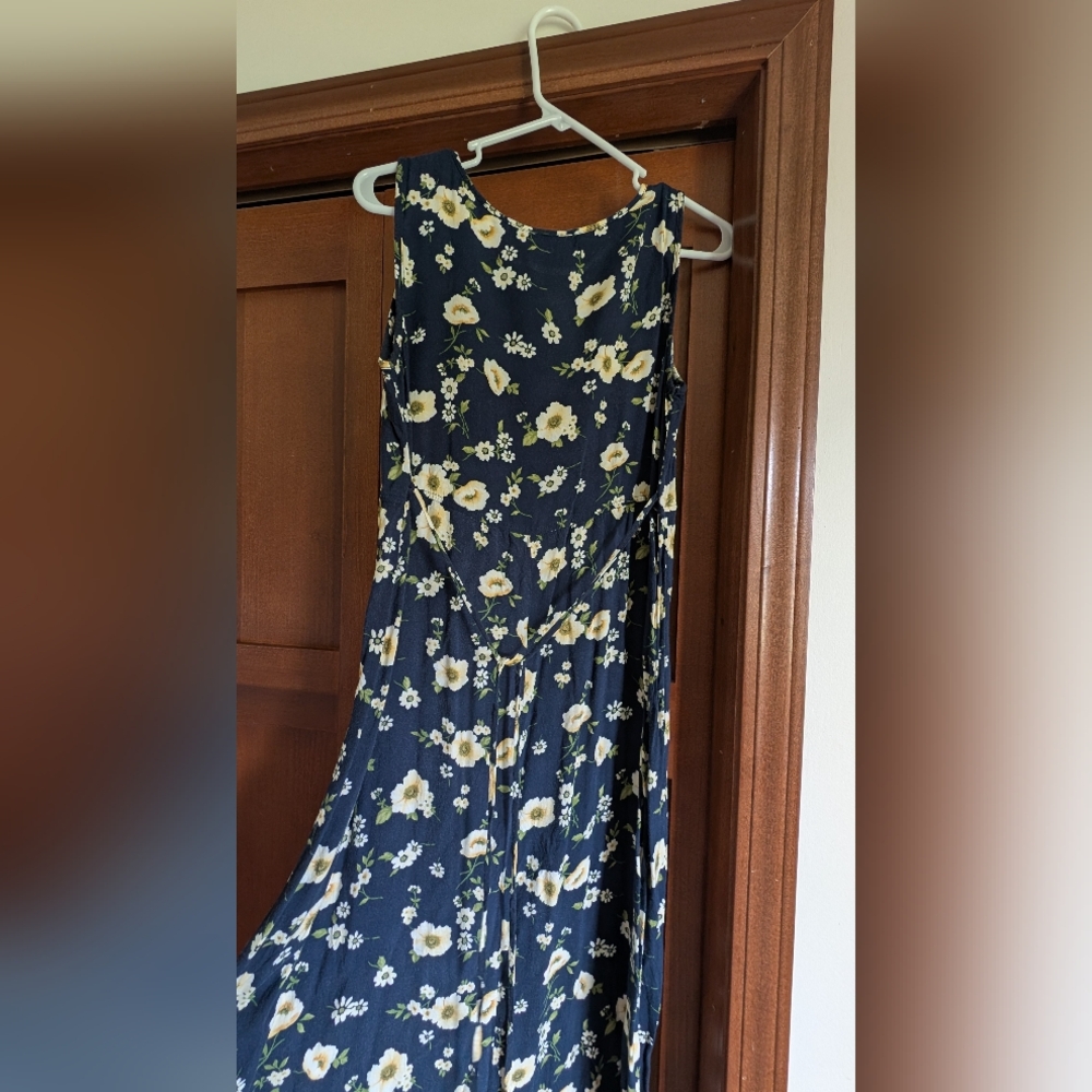 Vntg 90s Floral Navy Blue Dress